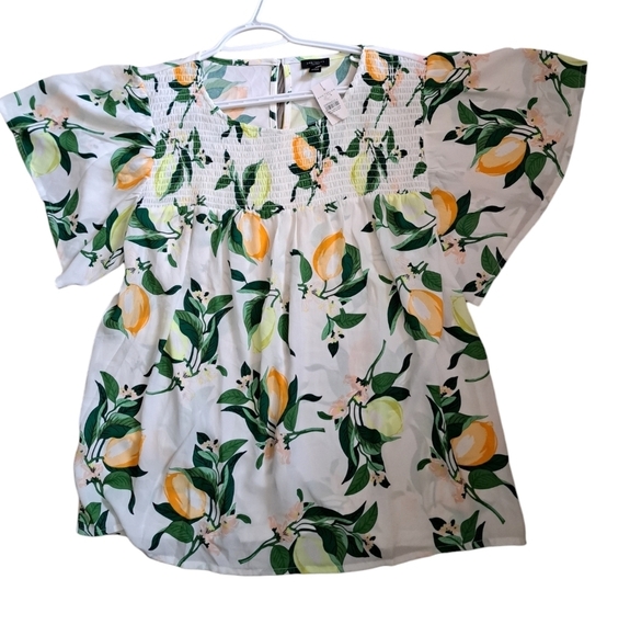 ANN TAYLOR flutter short sleeve smocked top summer floral light beachy resort XL - Picture 1 of 6